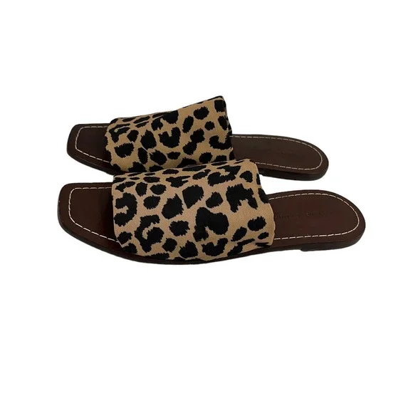 Loeffler Randall Daria Stretch Square Toe Slides In Leopard Dark Brown Size 10 - Picture 5 of 13